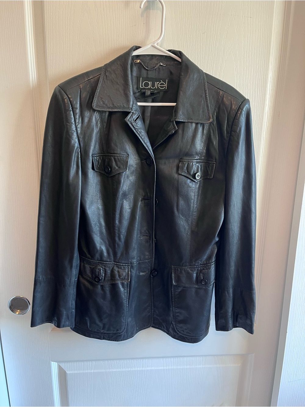 🦄Rare🦄 Laurèl Black 100% Real Leather Blazer Jacket Coat | Size 42 (US 10/12)